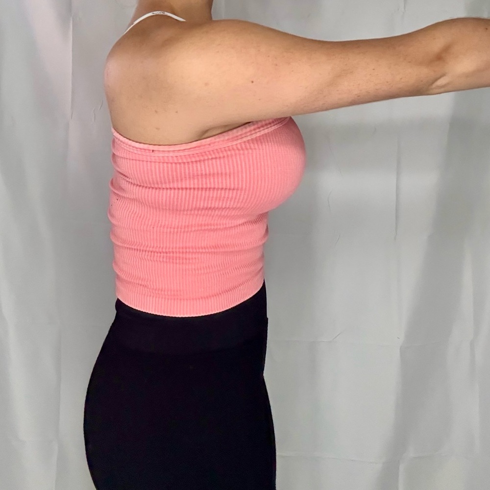 One-Shoulder Pink Ribbed Top - Picture 3 of 9
